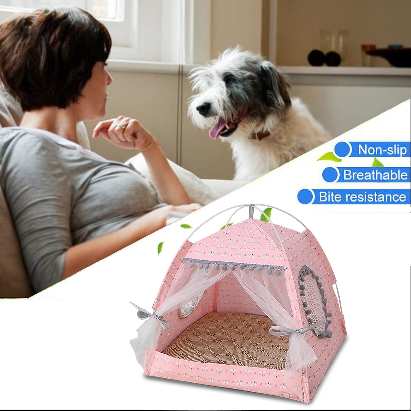 Gigreinc Cat Princess Indoor Tent House Pet Dog Cute Floral Cave Nest Bed Portable Dog Tents (M:38X38X36Cm/15X15X14Inch, Floral Pink) Animals & Pet Supplies > Pet Supplies > Dog Supplies > Dog Houses Gigreinc