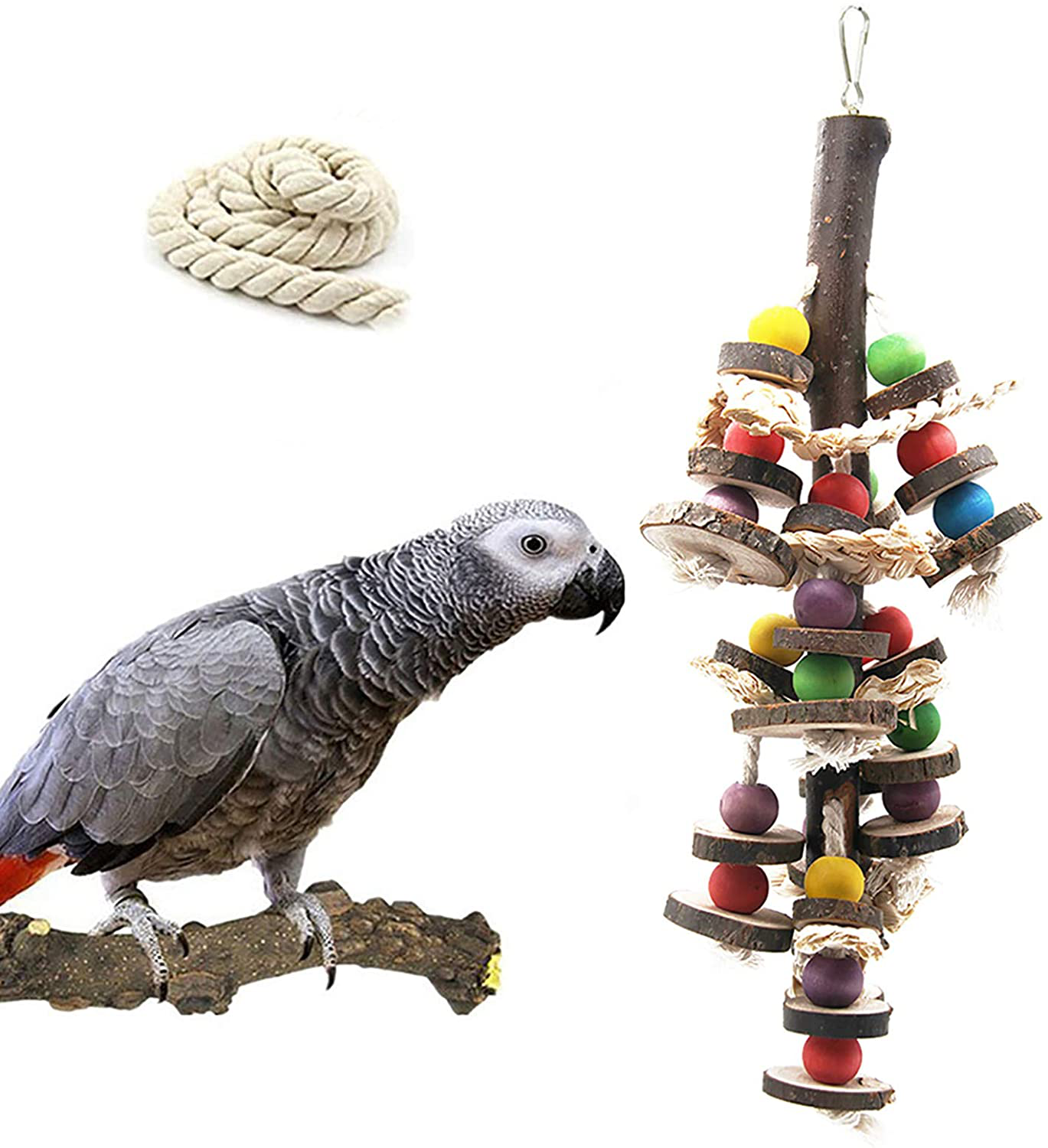 MQ Bird Parrot Toys，Parakeet Cage Accessories Hanging Chewing Wooden B PET