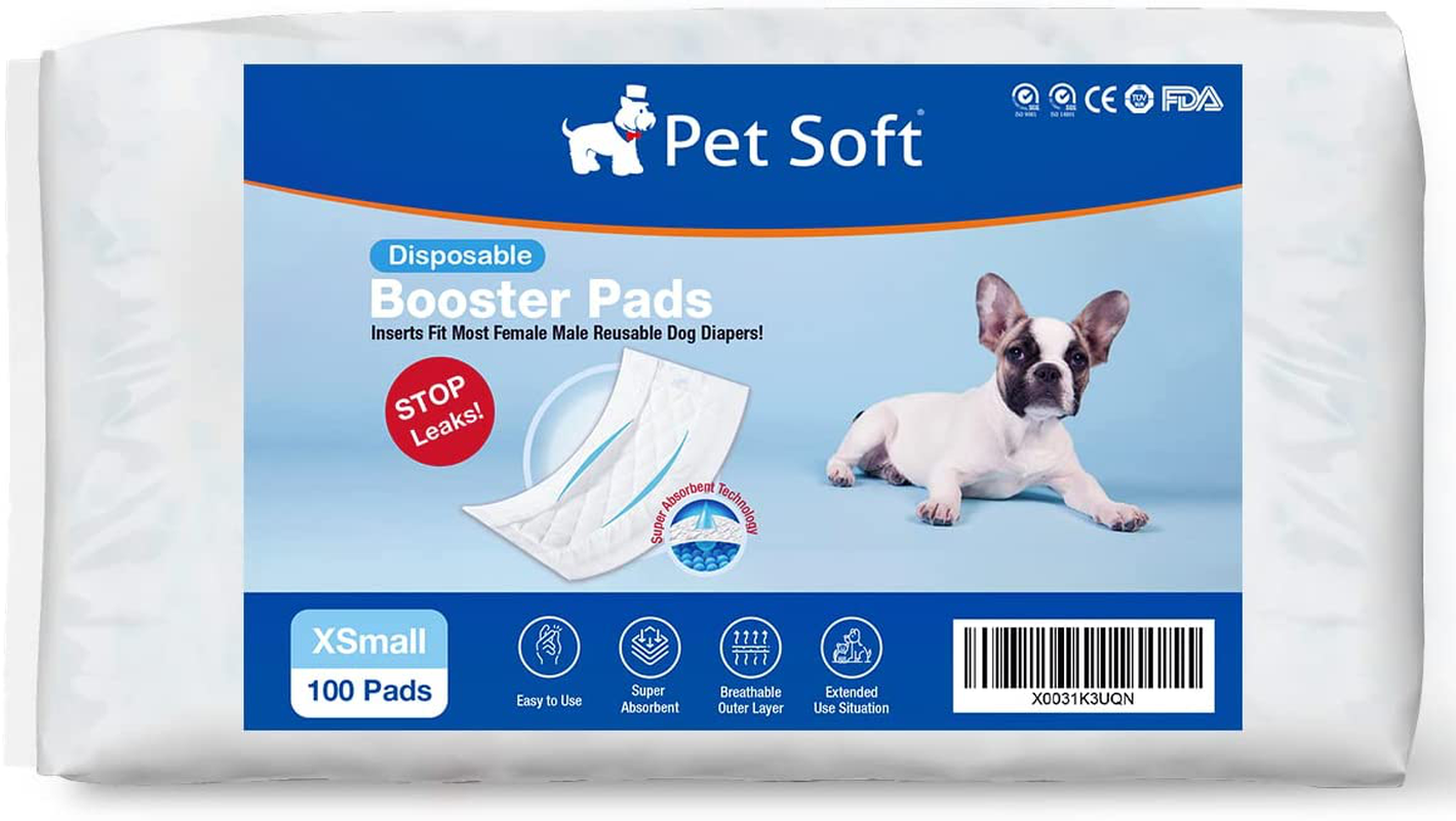Pet Soft Dog Diaper Liners - Disposable Dog Diaper Inserts Booster Pads for Doggy Puppy Fit Reusable Pet Belly Band Wrap Period Panties 50/100Ct Animals & Pet Supplies > Pet Supplies > Dog Supplies > Dog Diaper Pads & Liners Pet Soft XS- 100 Count