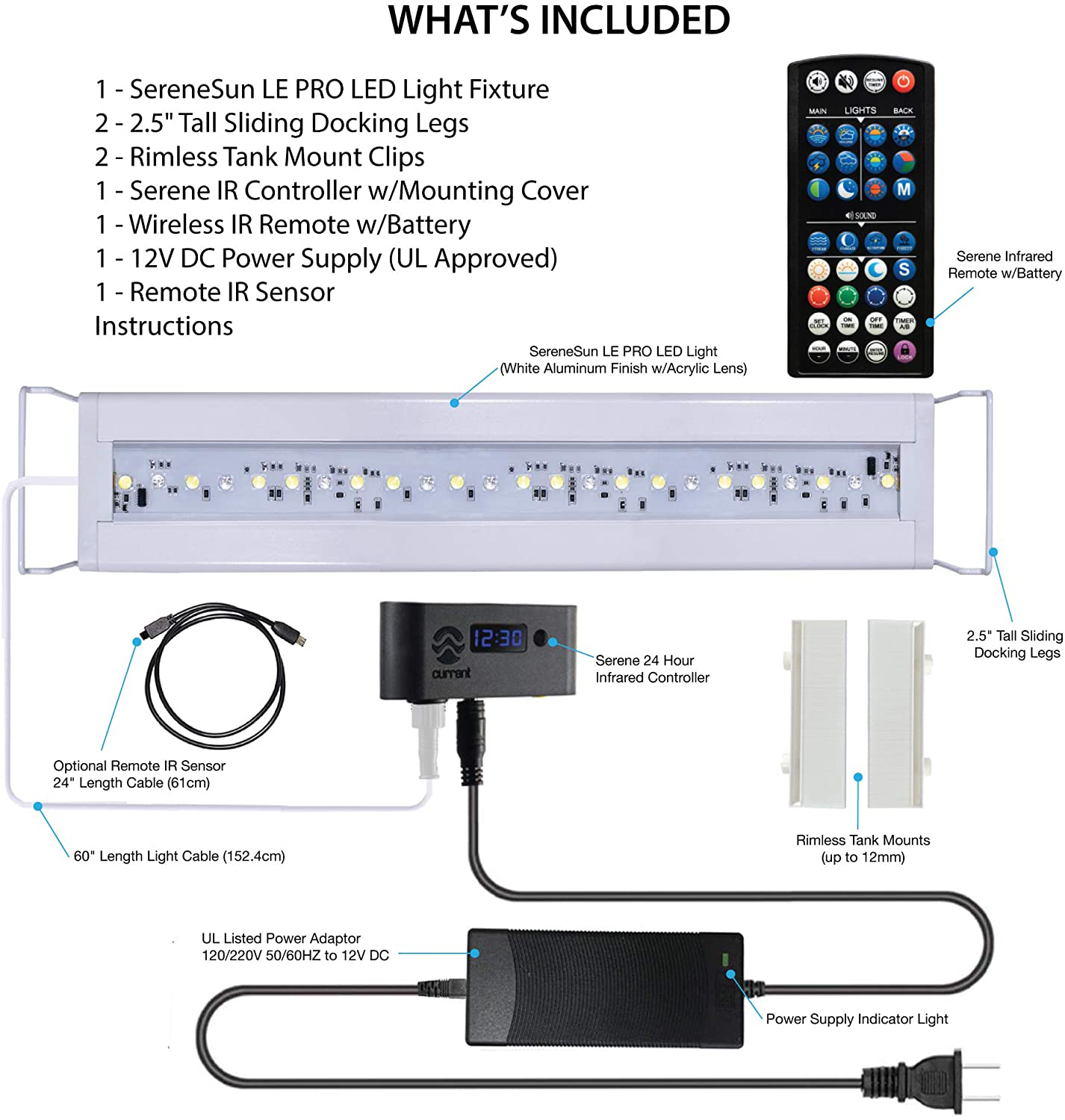 CURRENT USA Serenesun LE PRO Freshwater Plant Aquarium LED Light with 24 Hour Timer Control | High Output Full Spectrum with 460Nm Red | Wireless Remote | Tall Fish Tank Brackets Animals & Pet Supplies > Pet Supplies > Fish Supplies > Aquarium Lighting CURRENT
