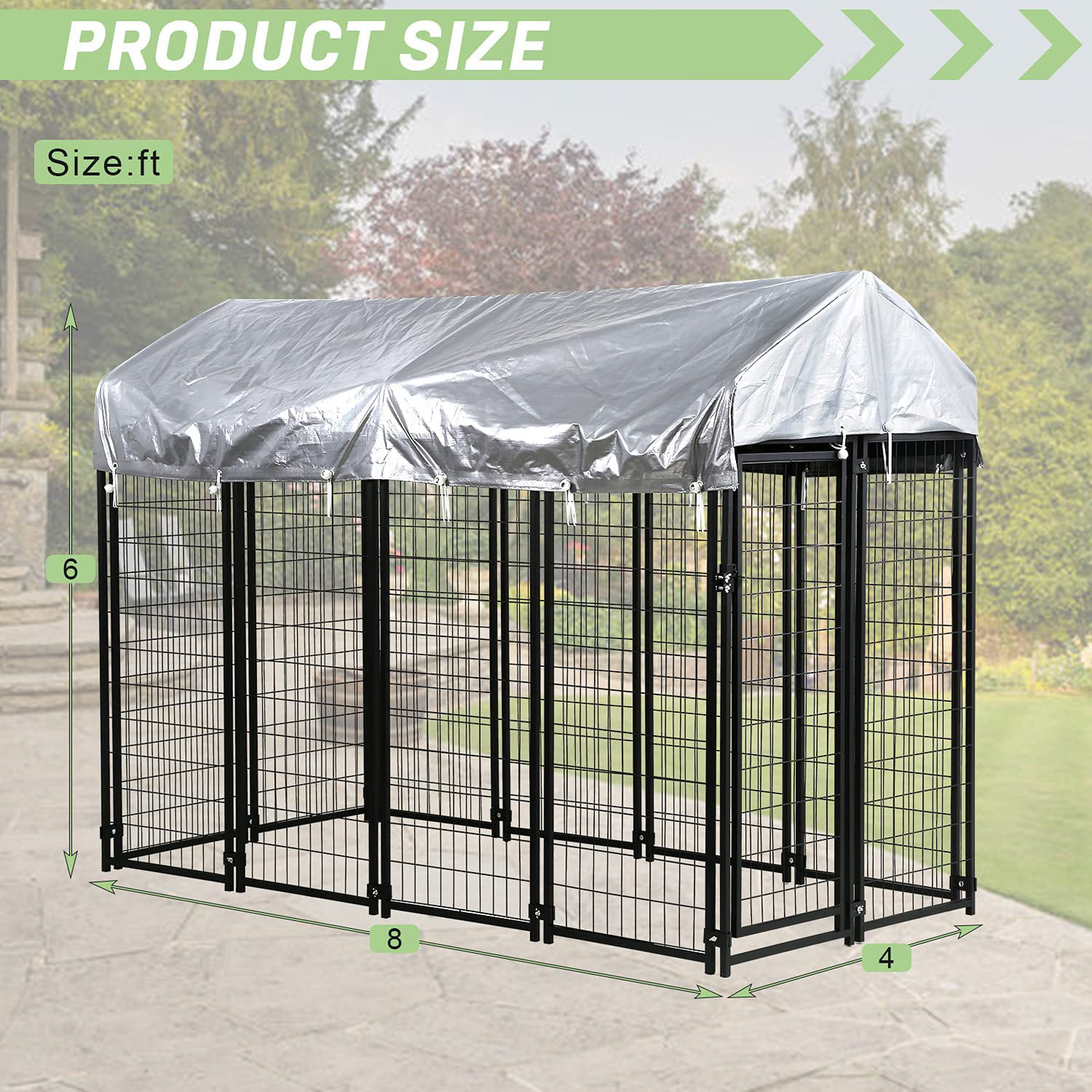 Heavy Duty Dog Crate Cage Kennel,Large Outdoor Waterproof Dog Yard Kennel Pet Playpen House,8' X 4' X 6' Wire Metal Pet Play Pen Crates Cage Fence W/ UV Protection Shade Cover & Roof & Secure Lock Animals & Pet Supplies > Pet Supplies > Dog Supplies > Dog Kennels & Runs CL.Store