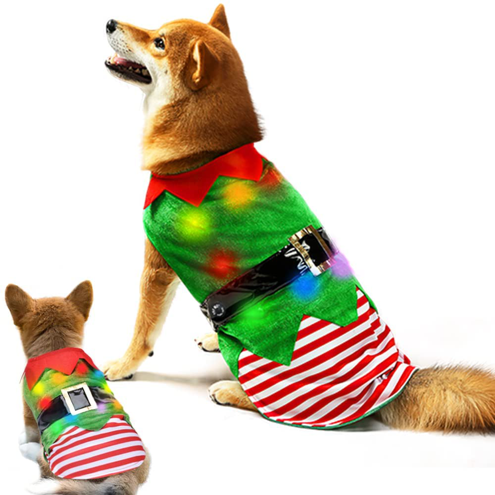 Sebaoyu Christmas Dog Clothes Dresses Winter Pet Puppy Coat Cloak with Color Light Warm Cat Christmas Costume Cape Outfit Xmas Doggy Jacket Apparel Party Clothing Cosplay Animals & Pet Supplies > Pet Supplies > Dog Supplies > Dog Apparel Sebaoyu Green Small