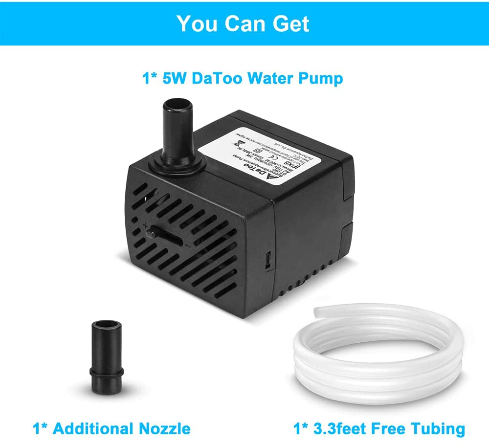 Datoo 95GPH 5W Small Submersible Water Pump Mini Fountain Pump Ultra Quiet for Aquarium Fish Tank Pond Statuary Hydroponics Animals & Pet Supplies > Pet Supplies > Fish Supplies > Aquarium & Pond Tubing DaToo