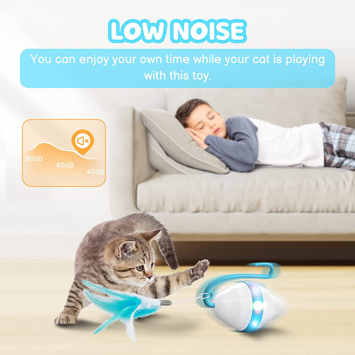 Moving Cat Toys Rolling Mouse Interactive Cat Exercise Toys with 5 Feathers USB Charging 2 Speeds Mode Colorful LED Light Automatic 360° Self Rotating Low Noise for Indoor Cats Kitten Animals & Pet Supplies > Pet Supplies > Cat Supplies > Cat Toys Fenxtoy