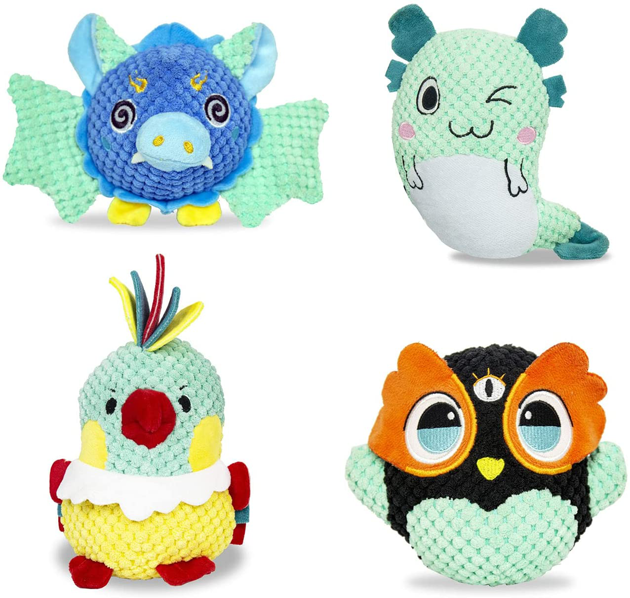 UNIWILAND Latest Squeaky Plush Dog Toys Pack for Puppy, 3 Pack Durable Stuffed Animal Plush Chew Toys with Squeakers, Cute Soft Dog Toys for Teeth Cleaning, for Small Medium Large Dogs Animals & Pet Supplies > Pet Supplies > Dog Supplies > Dog Toys UNIWILAND 4 Pack