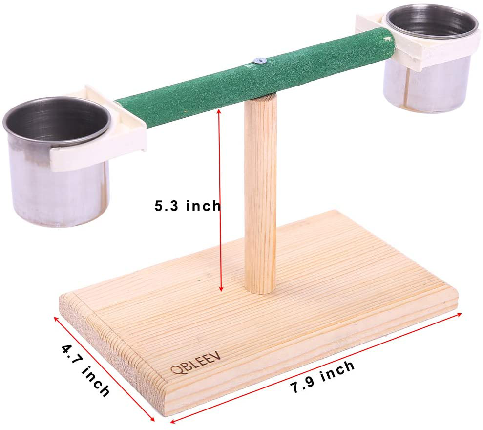 QBLEEV Bird Play Stands with Feeder Cups Dishes, Tabletop T Parrot Perch Shelf, Wood Playstand Portable Training Playground, Bird Cage Toys Accessories for Small Cockatiels, Conures, Parakeets, Finch Animals & Pet Supplies > Pet Supplies > Bird Supplies > Bird Gyms & Playstands QBLEEV
