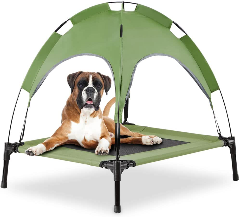 Free Paws Elevated Dog Bed with Canopy, 600D Oxford Portable Raised Dog Cots Beds for Dog with Canopy , Outdoor Dog House Waterproof for Large Dogs outside Pet Cot Bed with Removable Cover, Raised Dog Cot Bed for Small Medium Large Dogs Animals & Pet Supplies > Pet Supplies > Dog Supplies > Dog Houses Free Paws Green Small