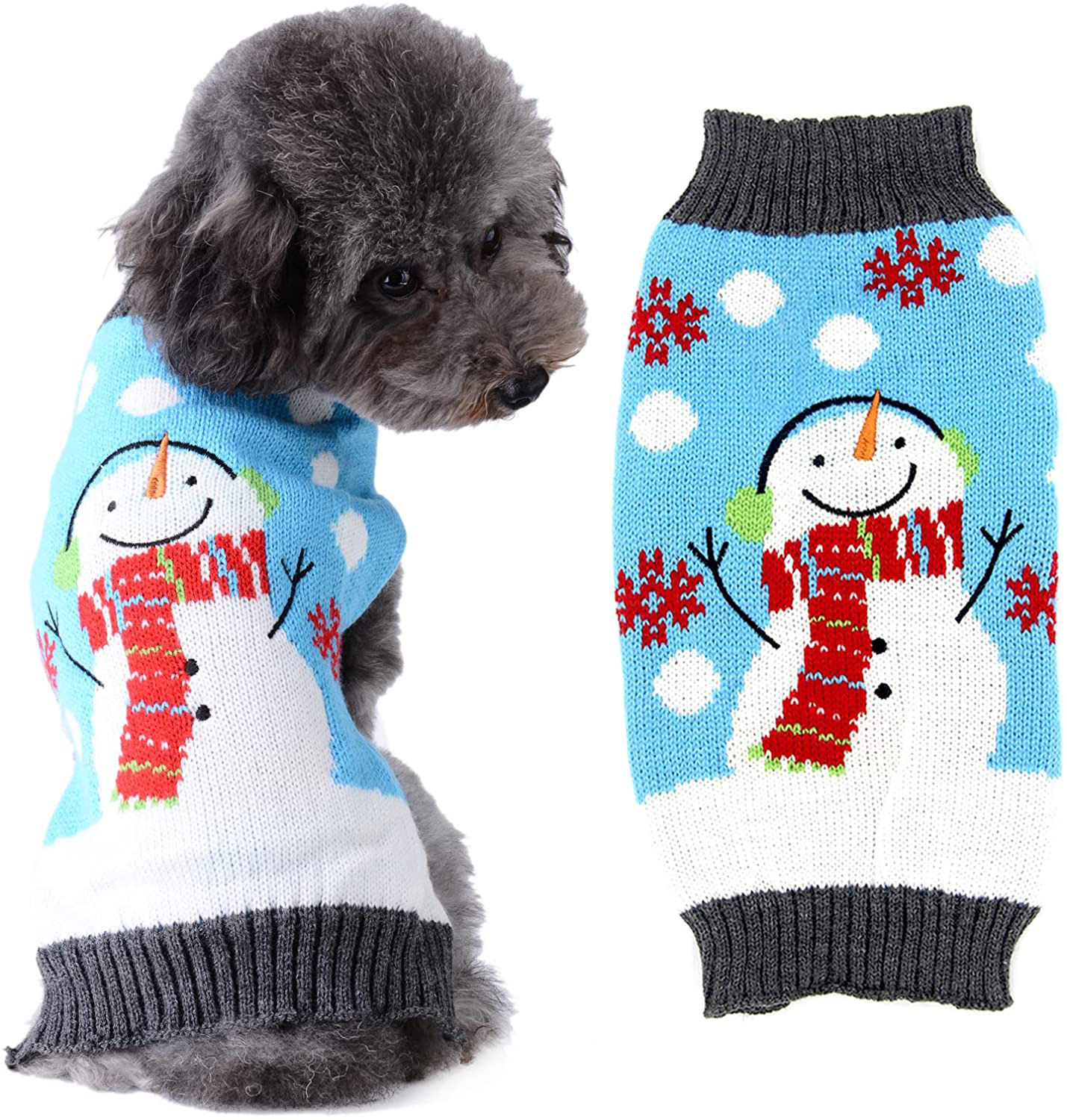 DOGGYZSTYLE Pet Dog Sweaters Cute Animal Printed Winter Warm Puppy Knitted Clothes Cat Jumpers Jacket Coat Apparel Animals & Pet Supplies > Pet Supplies > Cat Supplies > Cat Apparel YIWU KUCHONG E-commerce Firm Blue Snowman Small (Pack of 1)