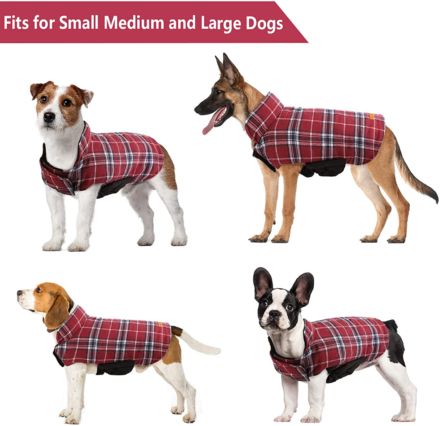 Kuoser Cozy Waterproof Windproof Reversible British Style Plaid Dog Vest Winter Coat Warm Dog Apparel for Cold Weather Dog Jacket for Small Medium Large Dogs with Furry Collar (XS - 3XL) Animals & Pet Supplies > Pet Supplies > Dog Supplies > Dog Apparel Kuoser