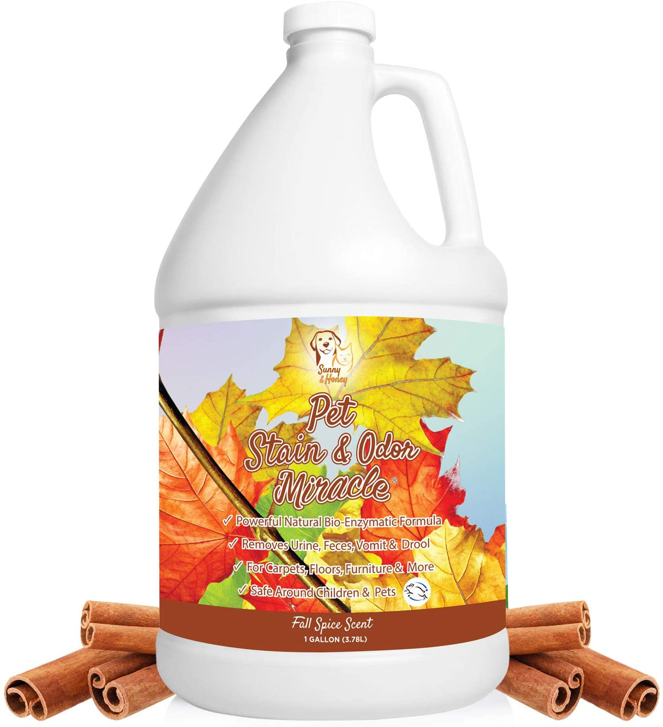 Pet Stain & Odor Miracle - Enzyme Cleaner for Dog Urine Cat Pee Feces Vomit, Enzymatic Solution Cleans Carpet Rug Car Upholstery Couch Mattress Furniture, Natural Eliminator (S/M 32FL OZ) Animals & Pet Supplies > Pet Supplies > Cat Supplies > Cat Furniture Sunny & Honey Fall Spice Scent 1 Gallon
