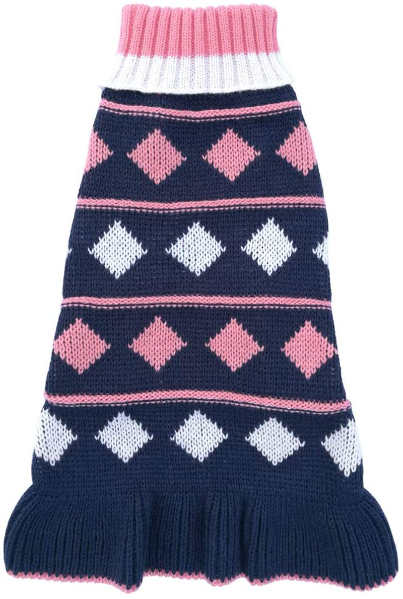 Jecikelon Pet Dog Long Sweaters Dress Knitwear Turtleneck Pullover Warm Winter Puppy Sweater Long Dresses (Grey Heart, Medium) Animals & Pet Supplies > Pet Supplies > Dog Supplies > Dog Apparel JECIKELON Navy Square Large