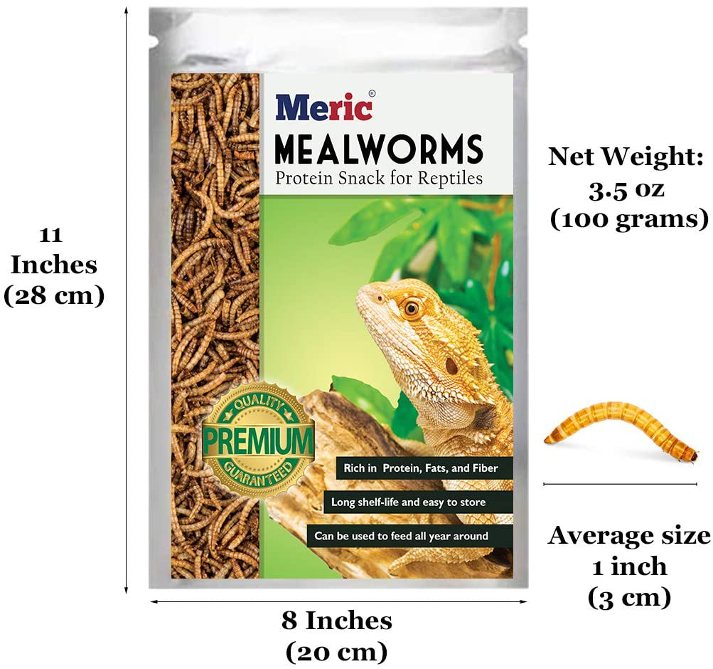 MERIC Mealworm for Reptiles, High Protein Snack for Lizards, Tortoises, Turtles, Snakes, Encourages Variety Feeding and Improved Health, Resealable Zip-Lock Packaging, 3.5 Oz. Animals & Pet Supplies > Pet Supplies > Reptile & Amphibian Supplies > Reptile & Amphibian Food Meric