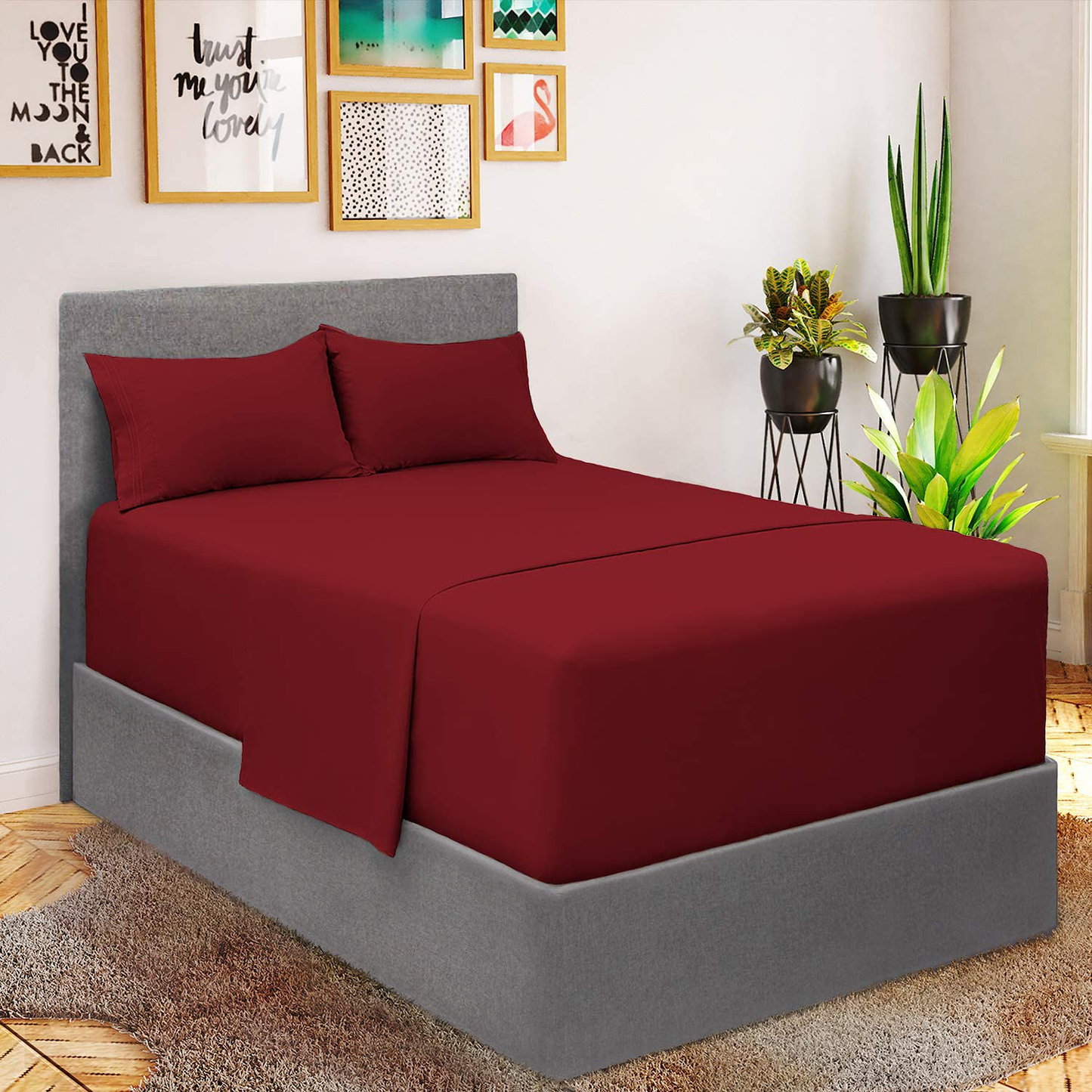 Mellanni Grey Sheets Full Size - Hotel Luxury 1800 Bedding Sheets & Pillowcases - Extra Soft Cooling Bed Sheets - Deep Pocket up to 16" Mattress - Wrinkle, Fade, Stain Resistant - 4 Piece (Full, Gray) Animals & Pet Supplies > Pet Supplies > Dog Supplies > Dog Treadmills Mellanni Burgundy EXTRA DEEP pocket - Twin size