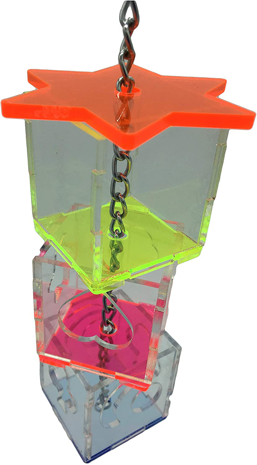 Tropical Chickens Parrot Bird Boredom Buster Forage Box Creative Hanging Treat Foraging Toy Conure Cockatiel for Small Bird Enrichment Transparent Acrylic Food Holder Animals & Pet Supplies > Pet Supplies > Bird Supplies > Bird Toys Tropical Chickens