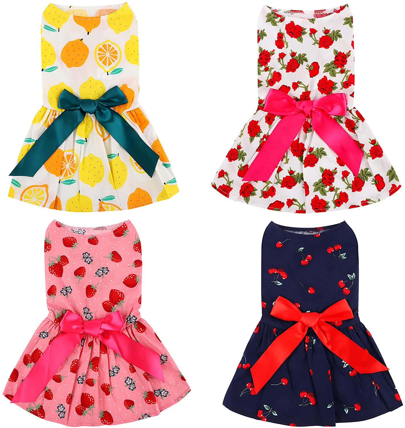 URATOT 4 Pieces Cute Pet Dress Dog Dress with Lovely Bow Puppy Dress Pet Apparel Dog Clothes for Small Dogs and Cats Animals & Pet Supplies > Pet Supplies > Cat Supplies > Cat Apparel URATOT Fruit Design with Bow L