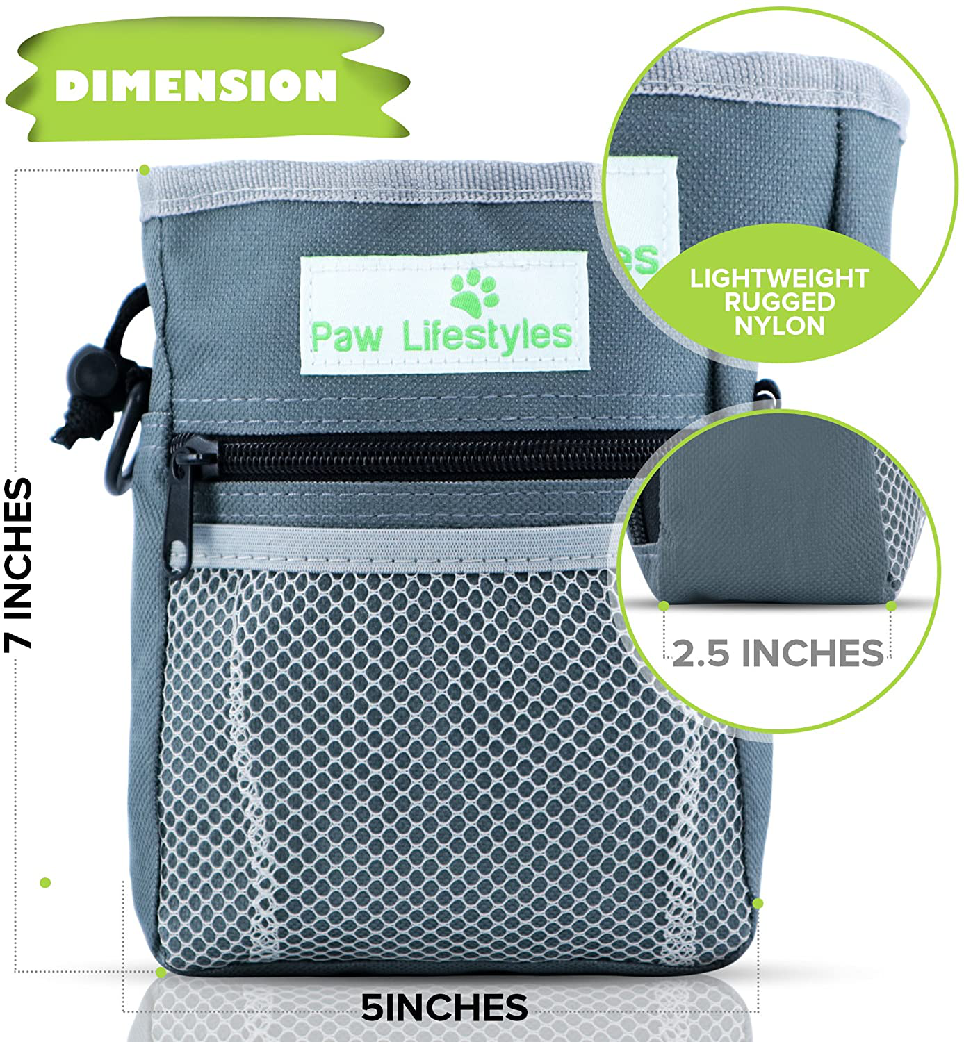 Paw Lifestyles – Dog Treat Training Pouch – Easily Carries Pet Toys, Kibble, Treats – Built-In Poop Bag Dispenser – 3 Ways to Wear – Grey Animals & Pet Supplies > Pet Supplies > Bird Supplies > Bird Treats Paw Lifestyles