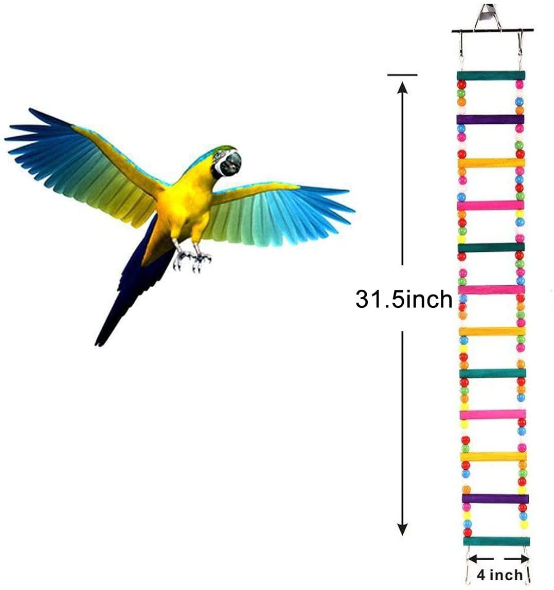 Uheng Colorful Bird Ladder Toys for Parrot, Pet Swings Chew Hanging Bridge, Wooden Rainbow Cage Training Accessories for Cockatiel Conure Parakeet Small Macaw Budgie Animals & Pet Supplies > Pet Supplies > Bird Supplies > Bird Ladders & Perches Uheng