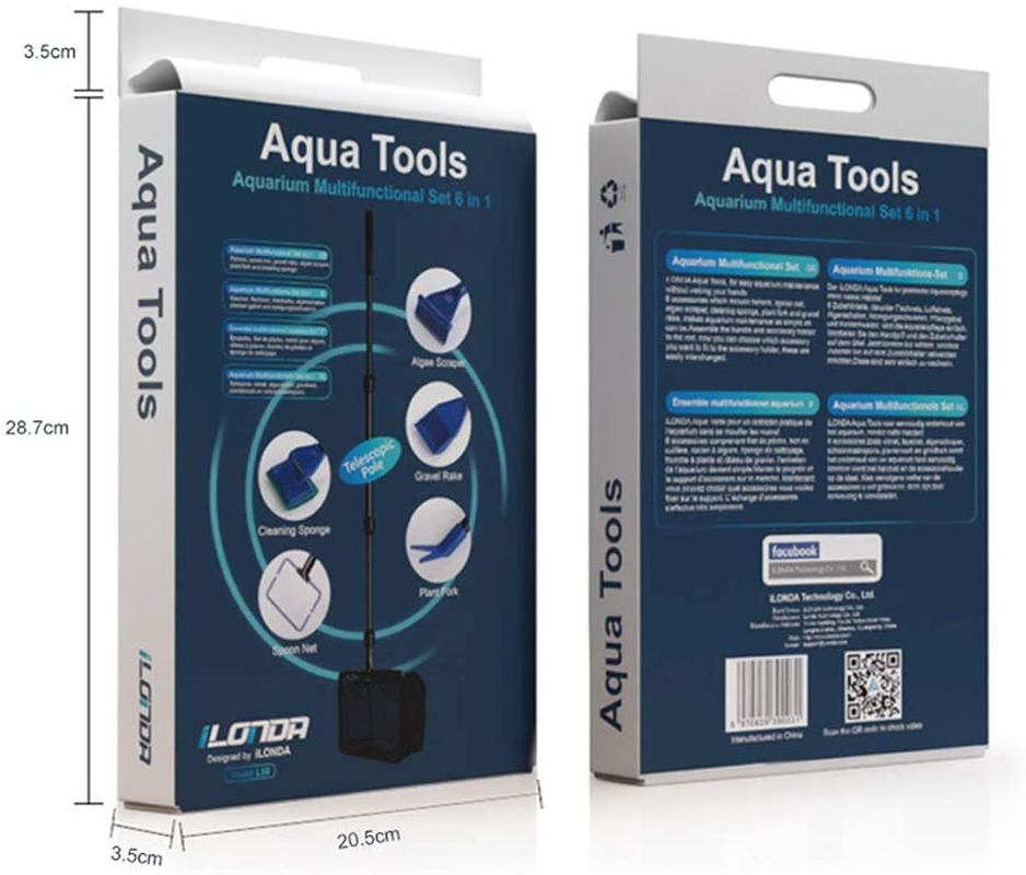 Houkr 6 in 1 Aquarium Fish Tank Cleaning Tool Set,Fishing Net + Gravel Rake + Plant Fork + Scraper + Sponge Brush Glass Extensible Long Handle Fish Tank Telescopic Cleaning Tools for Aquarium Animals & Pet Supplies > Pet Supplies > Fish Supplies > Aquarium Cleaning Supplies Houkr