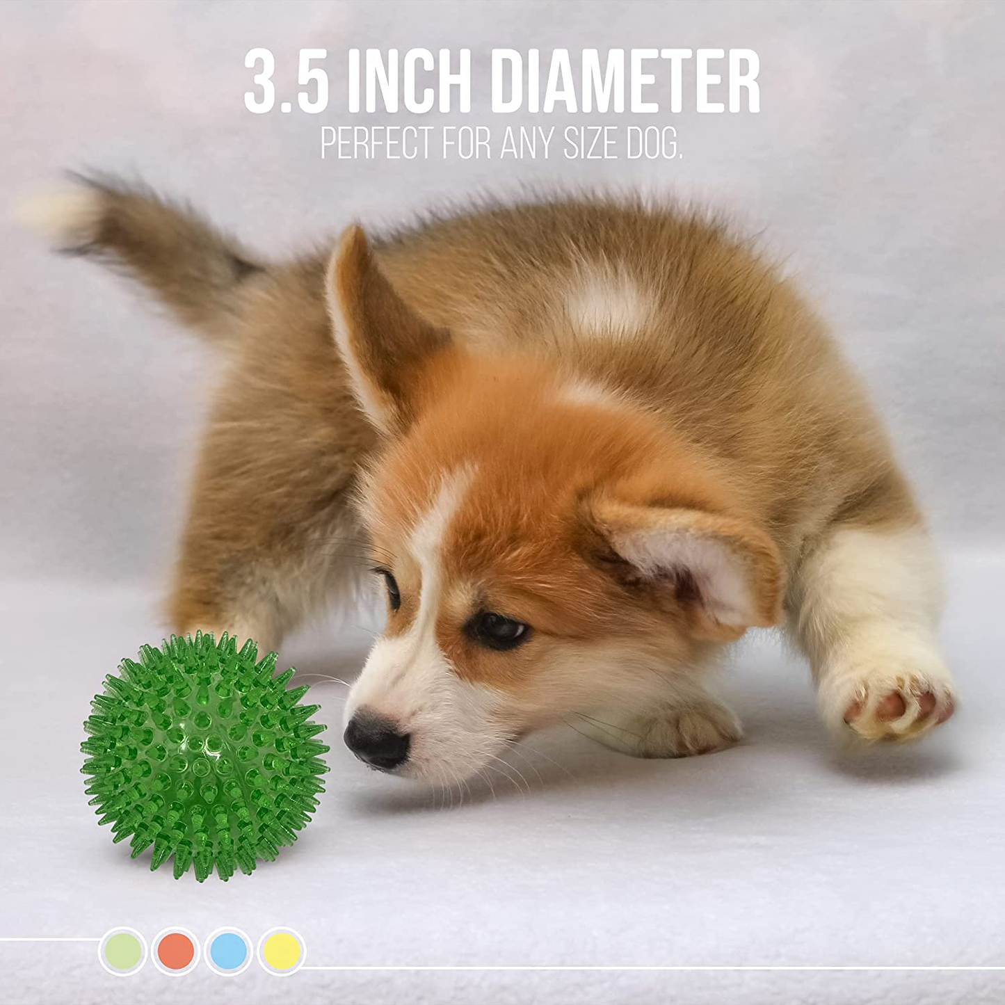 Dipperdap 4-Pack Squeaky Dog Toys 3.5” Spikey Dog Balls | Cleans Teeth for Healthier Gums |Non-Toxic Bpa-Free Dog Toys for Aggressive Chewers |Spikey Balls in Red, Blue, Yellow, and Green Animals & Pet Supplies > Pet Supplies > Dog Supplies > Dog Toys dipperdap