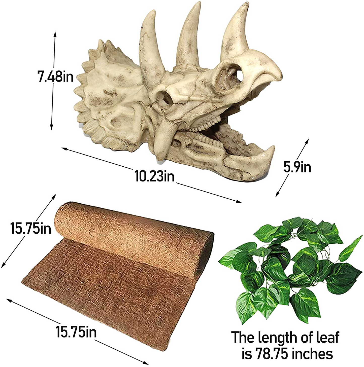 Hamiledyi Reptile Bearded Dragon Hideout Accessories 4Pack Resin Dinosaur Triceratops Skull Hide Decor Amphibians Habitat Cave with Lizard Coconut Carpet Mat for Gecko Chameleon Snake Spider Frog Animals & Pet Supplies > Pet Supplies > Reptile & Amphibian Supplies > Reptile & Amphibian Habitats Hamiledyi