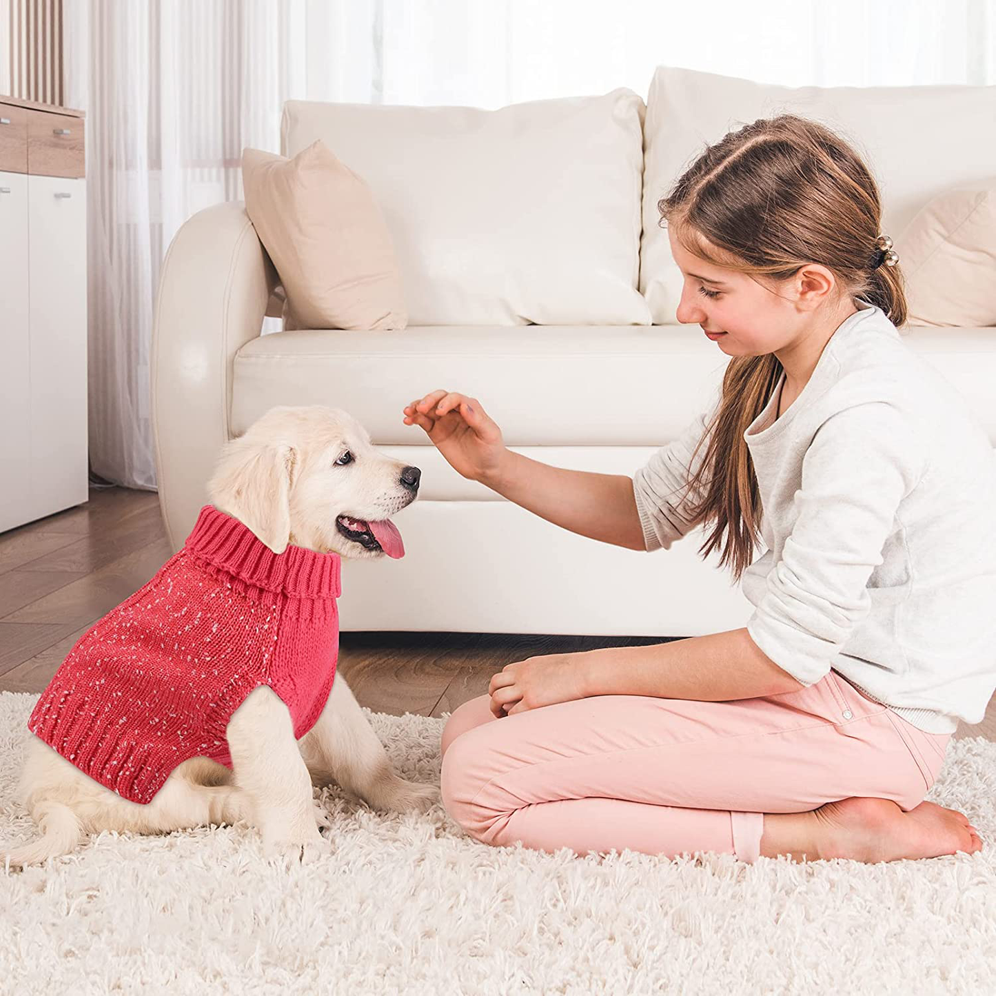 Pedgot 2 Pieces Dog Sweater Turtleneck Knitted Dog Sweater Dog Jumper Coat Warm Pet Winter Clothes Classic Cable Knit Sweater with Yarn Warm Pet Sweater for Fall Winter Animals & Pet Supplies > Pet Supplies > Dog Supplies > Dog Apparel Pedgot