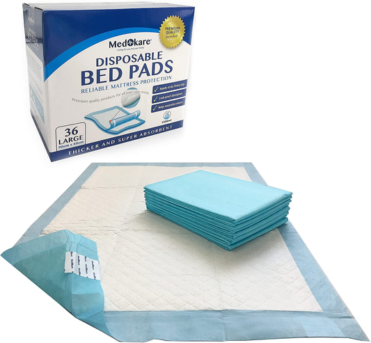 Medokare Bed Pads for Incontinence - 36 Pack, 36In X 24In, Disposable, Adhesive, Water-Resistant for Seniors, Adults and Kids Bedwetting - Hospital Medical Supplies, Chuck Pads for Home Animals & Pet Supplies > Pet Supplies > Dog Supplies > Dog Diaper Pads & Liners Medokare 36 Count (Pack of 1)  