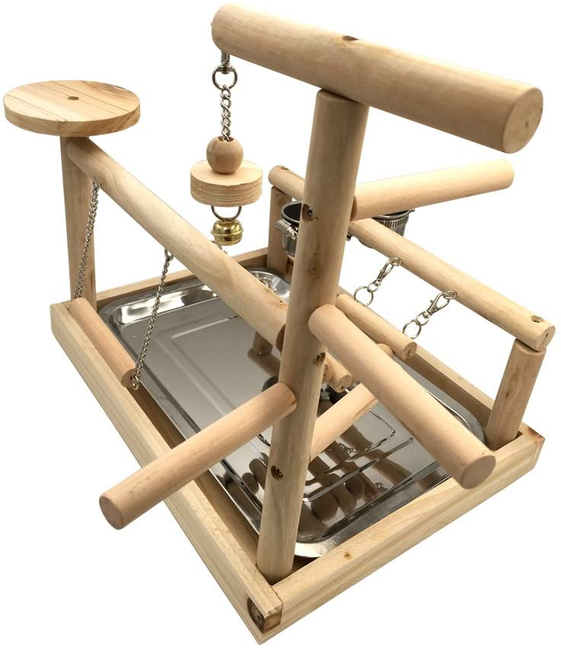 Borangs Parrots Playstand Bird Playground Wood Perch Training Stand Cockatiel Playpen Ladders Birds Swing Wood Gym Tabletop with Feeder Cups Toys Exercise Play Animals & Pet Supplies > Pet Supplies > Bird Supplies > Bird Gyms & Playstands Borangs