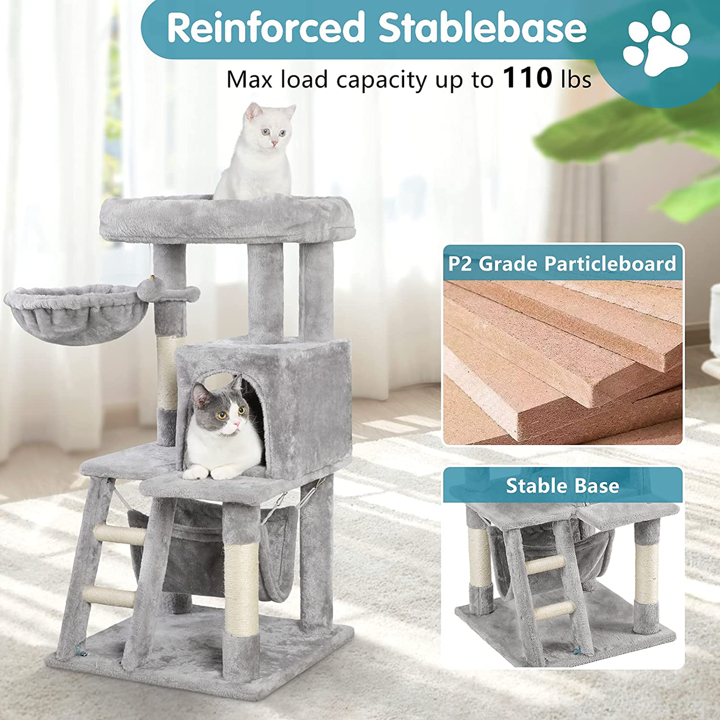 Dooradar Cat Tree Cat Tower, 39-Inch Cat Condo with Hammock, Basket Cradle, Scratching Posts & Climbing Ladder for Indoor Cats to Play & Rest, 3-Tier Kitten Kitty Activity Center Pet Stand House, Gray Animals & Pet Supplies > Pet Supplies > Cat Supplies > Cat Furniture Dooradar