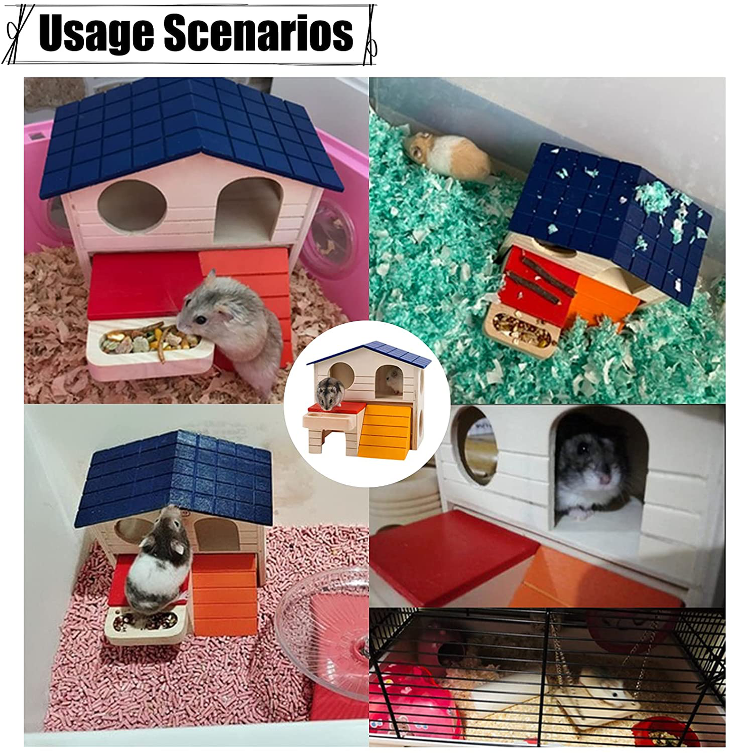 PINVNBY Pet Small Animal Hideout Two Layers Natural Wooden Hamster Hut Swing Dumbbell with Colorful Ladder, Pet Sport Bell Exercise Chews Toys, Cage Accessories for Hamster Dwarf Rat Gerbil and Mouse Animals & Pet Supplies > Pet Supplies > Small Animal Supplies > Small Animal Habitat Accessories PINVNBY