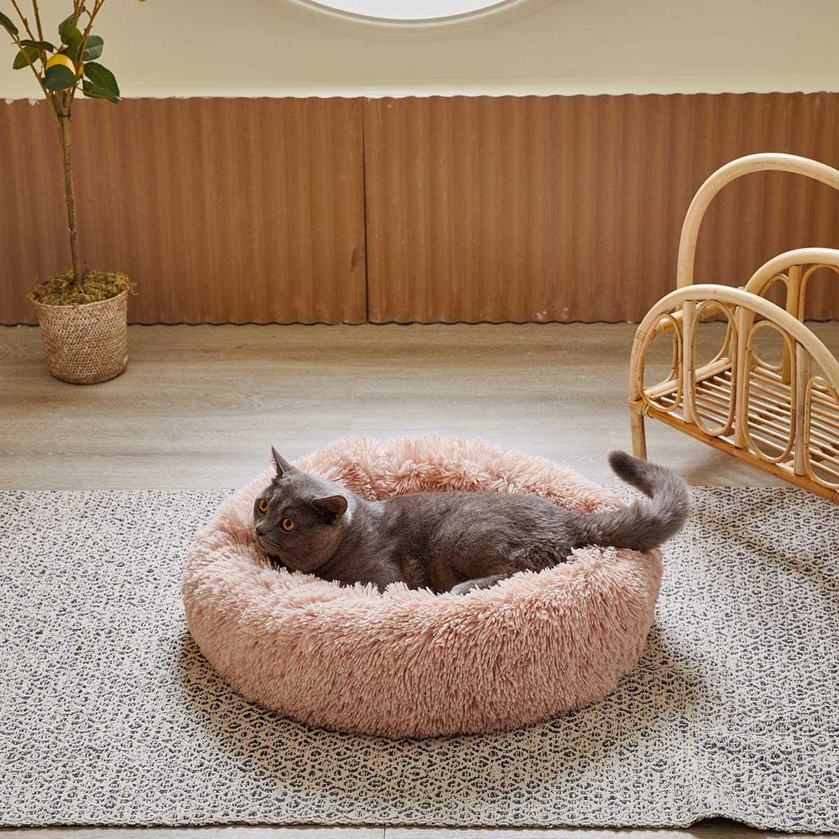 Uozzi Bedding Plush Faux Fur round Pet Dog Bed Cat Bed, Comfortable Fuzzy Donut Cuddler Cushion Soft Shaggy and Warm for Winter 22" / 55Cm Animals & Pet Supplies > Pet Supplies > Cat Supplies > Cat Beds UOZZI BEDDING Pink