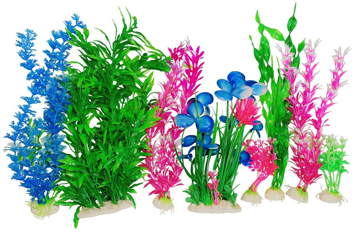 Otterly Pets Plastic Plants for Fish Tank Decorations Large Artificial Aquarium Decor and Accessories - 8-Pack Animals & Pet Supplies > Pet Supplies > Fish Supplies > Aquarium Decor Otterly Pets Pink and Blue