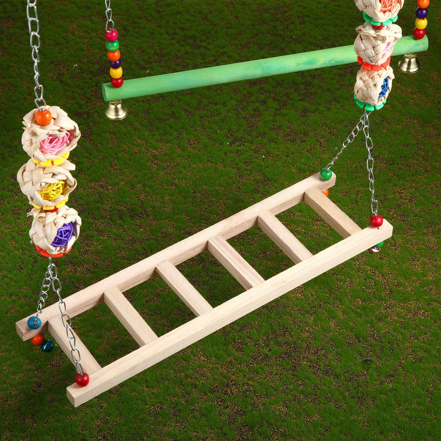 Frienda 2 Pieces Wood Chicken Swing Bird Ladder Perch Chicken Wood Stand Bird Perch Hanging Toy for Rooster Hens Parrot Large Bird Animals & Pet Supplies > Pet Supplies > Bird Supplies > Bird Ladders & Perches Frienda