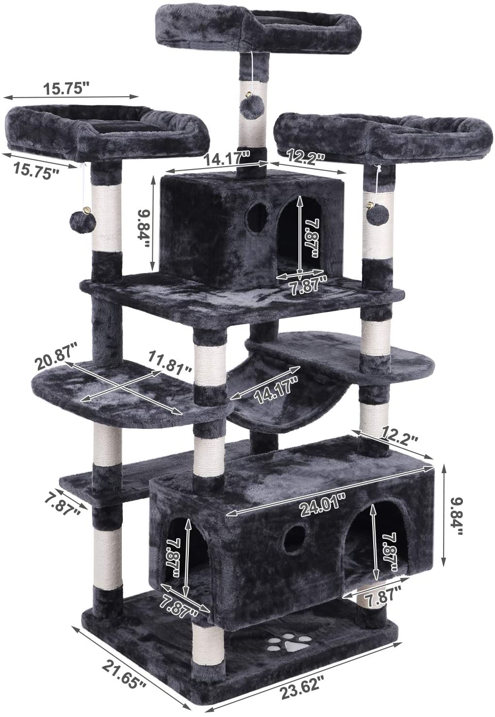 BEWISHOME Large Cat Tree Condo with Sisal Scratching Posts Perches Houses Hammock, Cat Tower Furniture Kitty Activity Center Kitten Play House MMJ03 Animals & Pet Supplies > Pet Supplies > Cat Supplies > Cat Furniture BEWISHOME