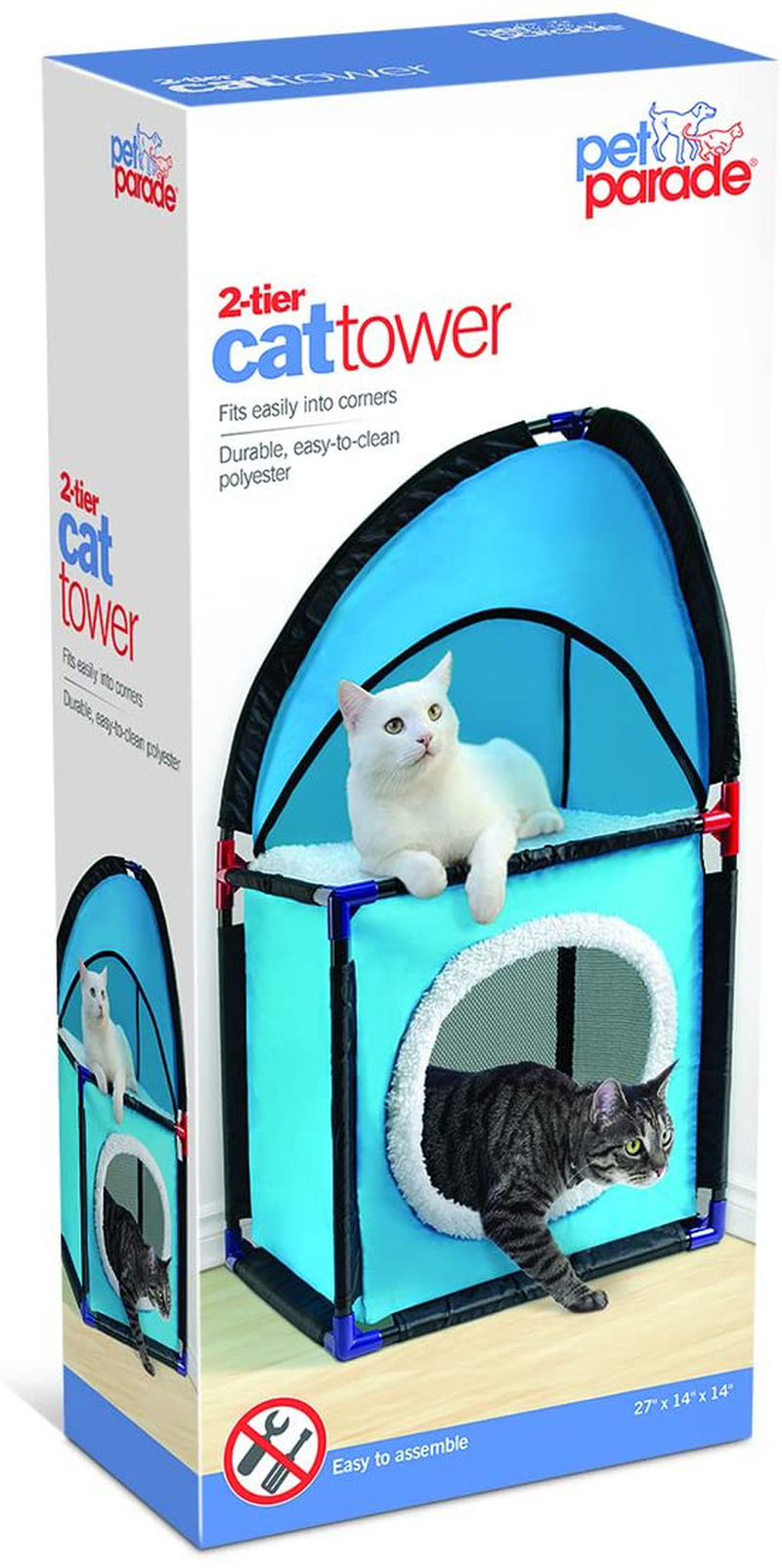 Pet Parade Two Tier, Durable, and Easy to Assemble Cat Corner Condo Tower, Blue, One Size Fits All (JB7886) Animals & Pet Supplies > Pet Supplies > Cat Supplies > Cat Furniture Pet Parade