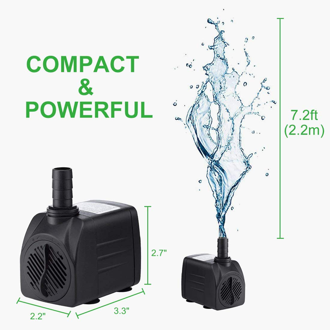 GROWNEER 550GPH Submersible Pump 30W Ultra Quiet Fountain Water Pump, 2000L/H, with 7.2Ft High Lift, 3 Nozzles, 4.9 Feet Tubing for Aquarium, Fish Tank, Pond, Hydroponics, Statuary Animals & Pet Supplies > Pet Supplies > Fish Supplies > Aquarium & Pond Tubing GROWNEER