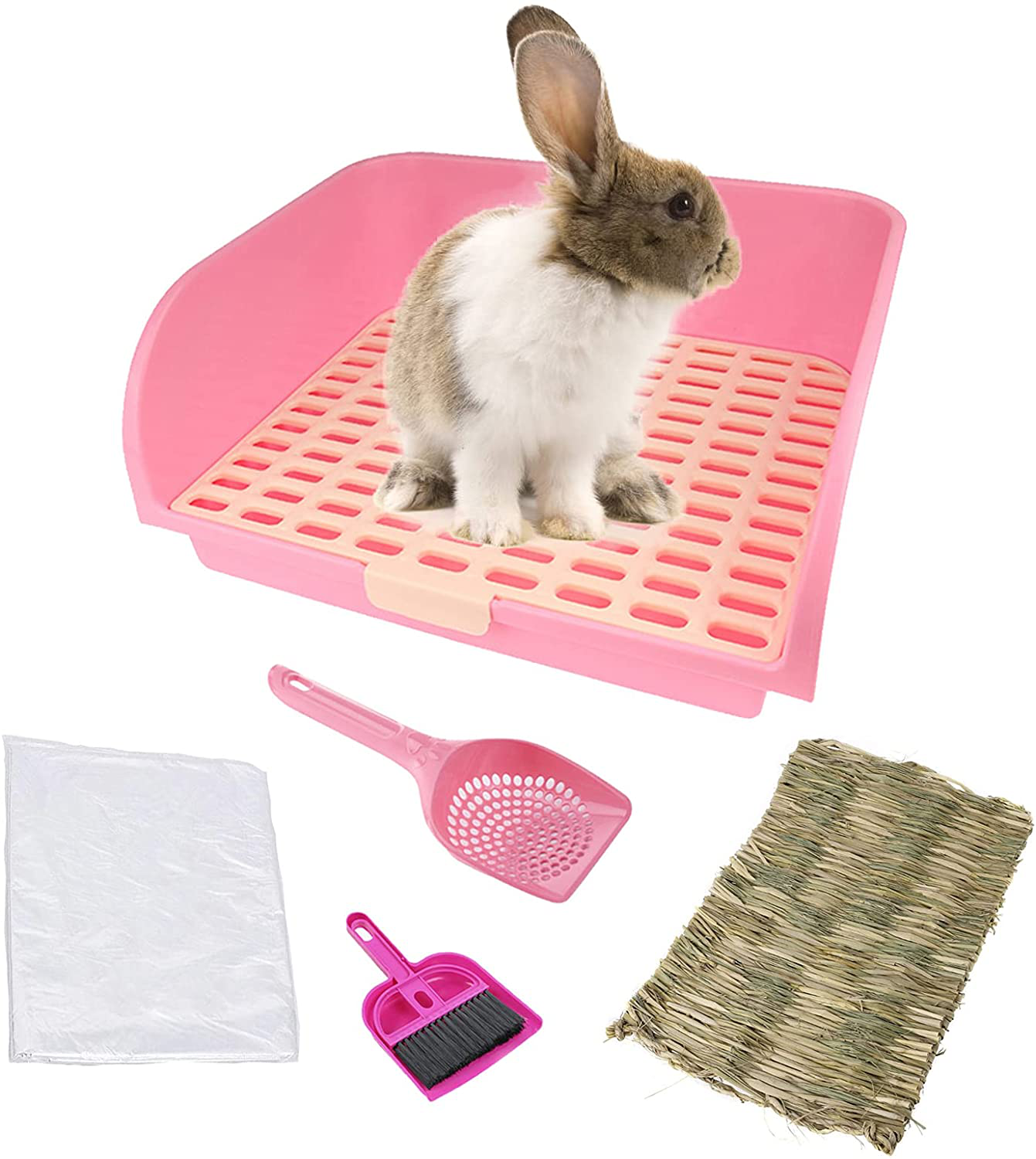 Kathson Large Rabbit Litter Box, Pets Toilet Potty Trainer Tray Corner Small Animals Litter Bedding Box Bigger Pet Pan with Grass Mats for Adult Guinea Pig/Chinchilla/Ferret/Rabbit Animals & Pet Supplies > Pet Supplies > Small Animal Supplies > Small Animal Bedding kathson Pink