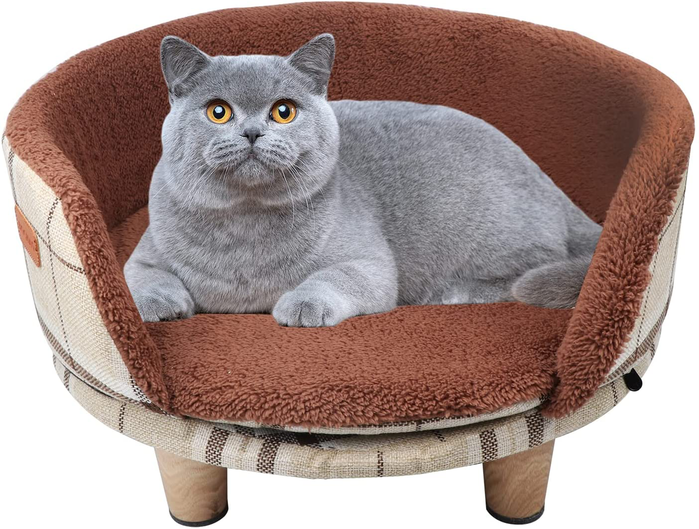 Cat Bed,Elevated Cat Bed Cat Sofa Elevated Pet Bed Pet Sofa Raised Cat Bed,Warm and Cozy Very Suitable for Kittens or Small Pet,Removable and Easy to Clean Animals & Pet Supplies > Pet Supplies > Cat Supplies > Cat Beds BCUOOTU Coffee color grid-Round shape