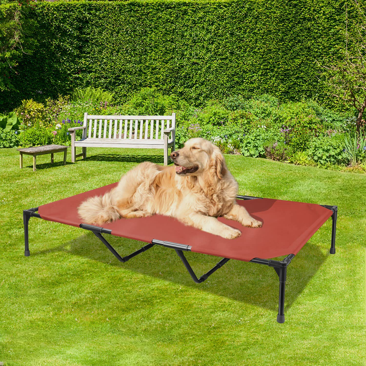 BABYLTRL Elevated Dog Bed Dog Cot with Mesh Center, Raised Dog Bed Pet Cot for Extra Large Medium Small Dogs, Multiple Sizes, No-Slip Feet, Indoor & Outdoor Use Animals & Pet Supplies > Pet Supplies > Dog Supplies > Dog Beds BABYLTRL Red Extra Large