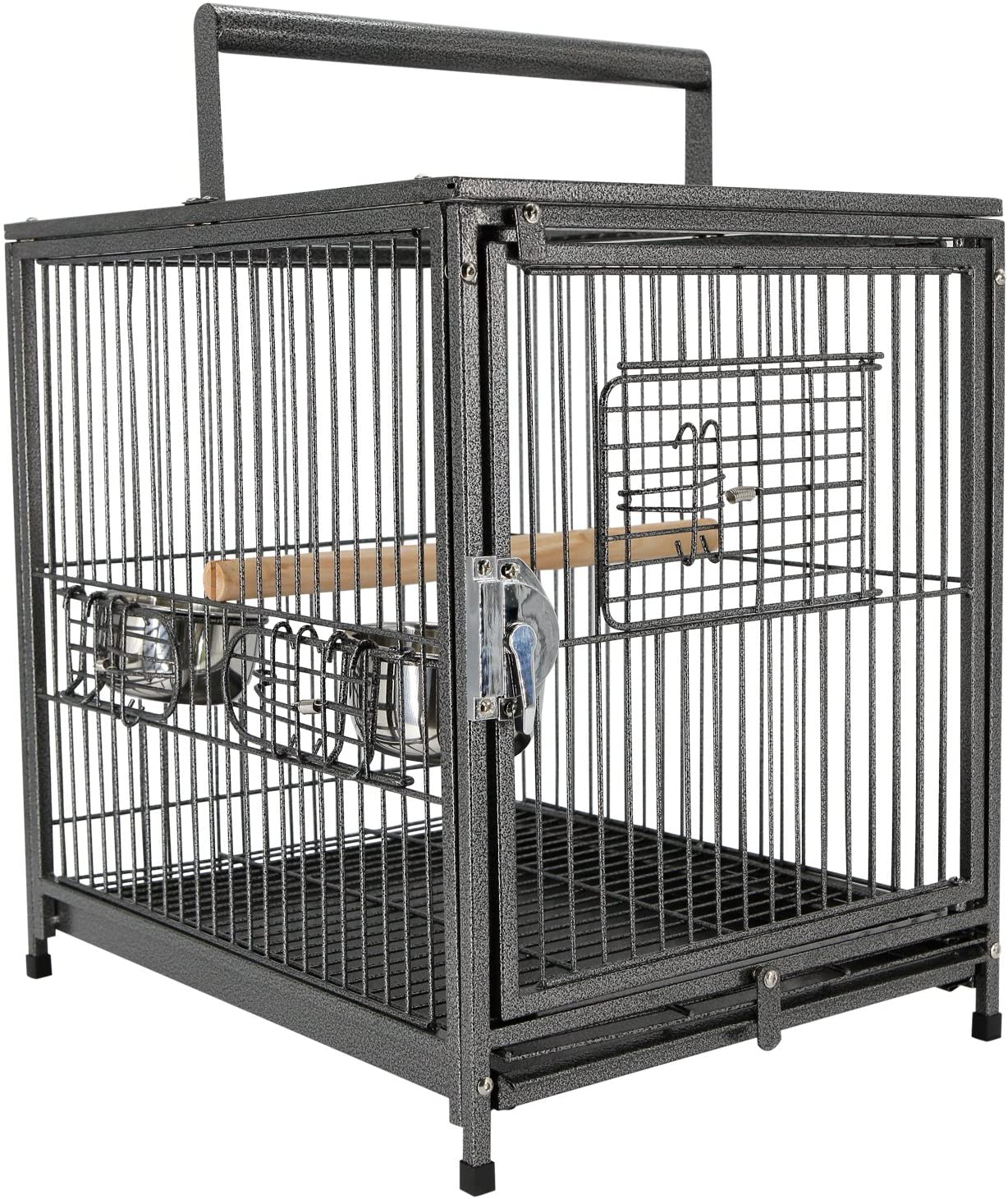Pawhut 22" Heavy Duty Wrought Iron Travel Bird Cage Carrier with Handle Perch and Accessories Animals & Pet Supplies > Pet Supplies > Bird Supplies > Bird Cages & Stands PawHut Black Vein
