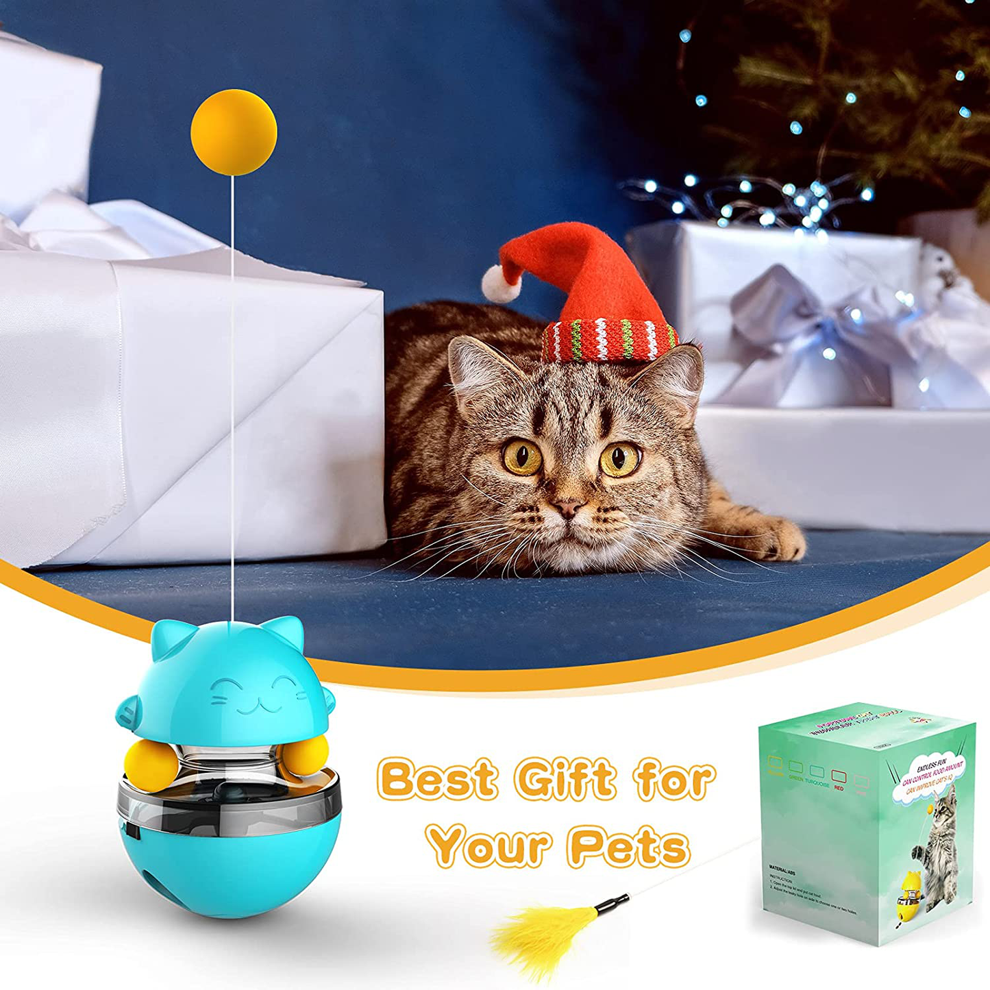 Interactive Cat Toys for Indoor, 2-In-1 Cat Feather Toy & Cat Ball Toy, Automatic Pet Exercise Toys, Tumbler Cat Toys for Play Cats/Kitten with Feather, Satisfies Kitty'S Chasing & Eating Needs Animals & Pet Supplies > Pet Supplies > Cat Supplies > Cat Toys MUAHLIUB
