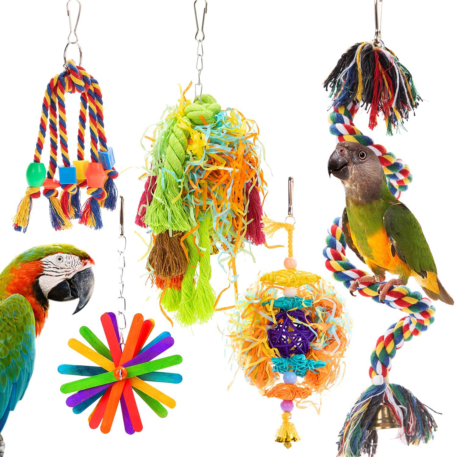 RLRICH 5PACK Bird Colorful Chewing Toys Parrot Foraging Shredder