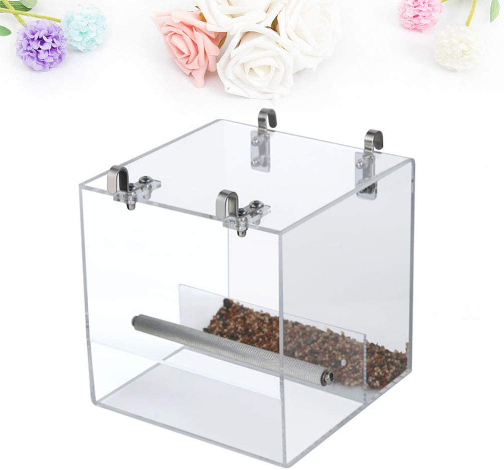 POPETPOP No Mess Bird Feeder for Cage with Hooks - Foraging Systems Seed Corral Pet Feeder Keeps Cage Cleaner for Parakeet Canary Cockatiel Finch Animals & Pet Supplies > Pet Supplies > Bird Supplies > Bird Cage Accessories POPETPOP