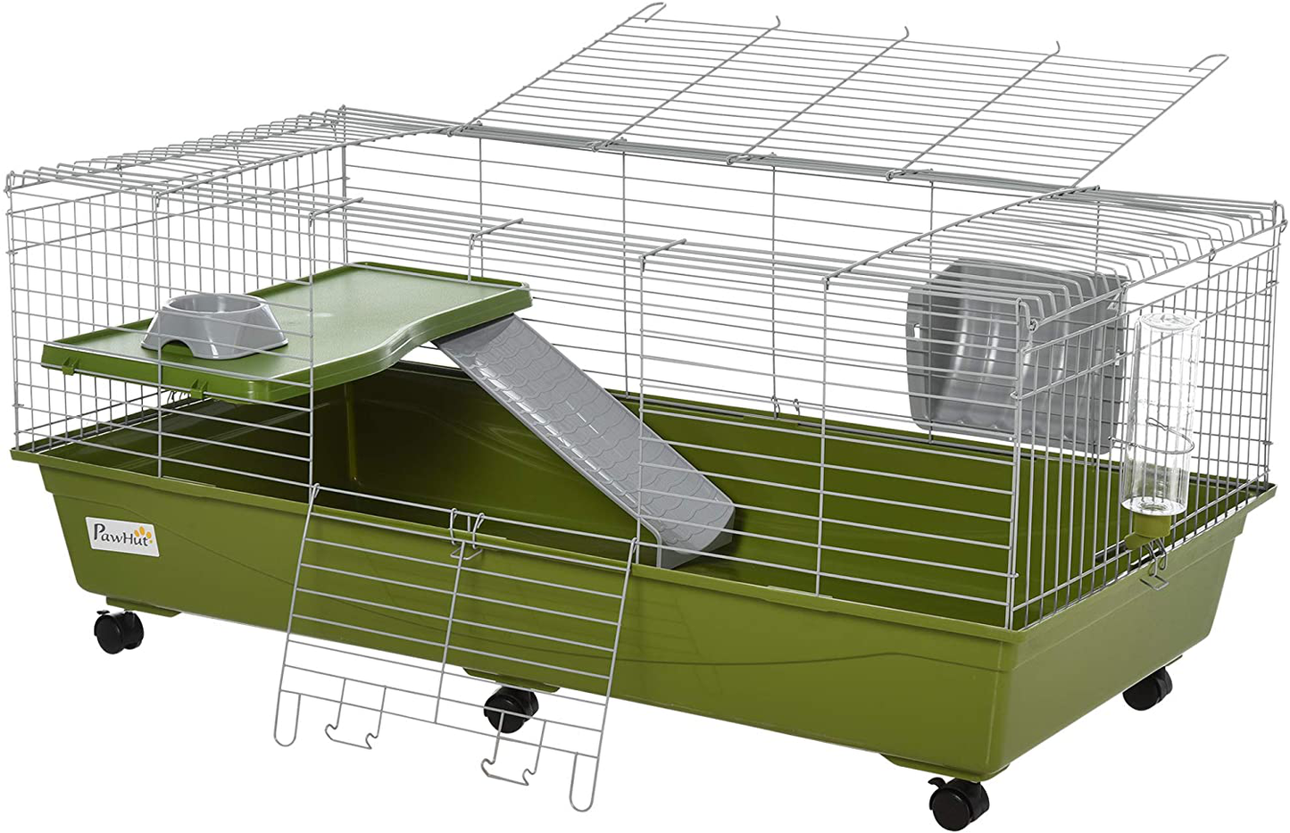 Pawhut Small Animal Cage Rabbit Chinchilla Guinea Pig Hutch Pet Play House with Platform, Ramp, Food Dish, Water Bottle, Hay Feeder Animals & Pet Supplies > Pet Supplies > Small Animal Supplies > Small Animal Habitats & Cages PawHut 46.75"L x 23.25"W x 19.75"H