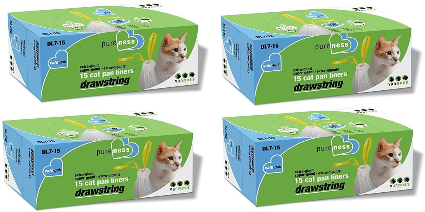Van Ness DL715 Pureness Extra Giant Drawstring Cat Pan Liner, 60-Count (4 Packs of 15) Animals & Pet Supplies > Pet Supplies > Cat Supplies > Cat Litter Box Liners Pureness
