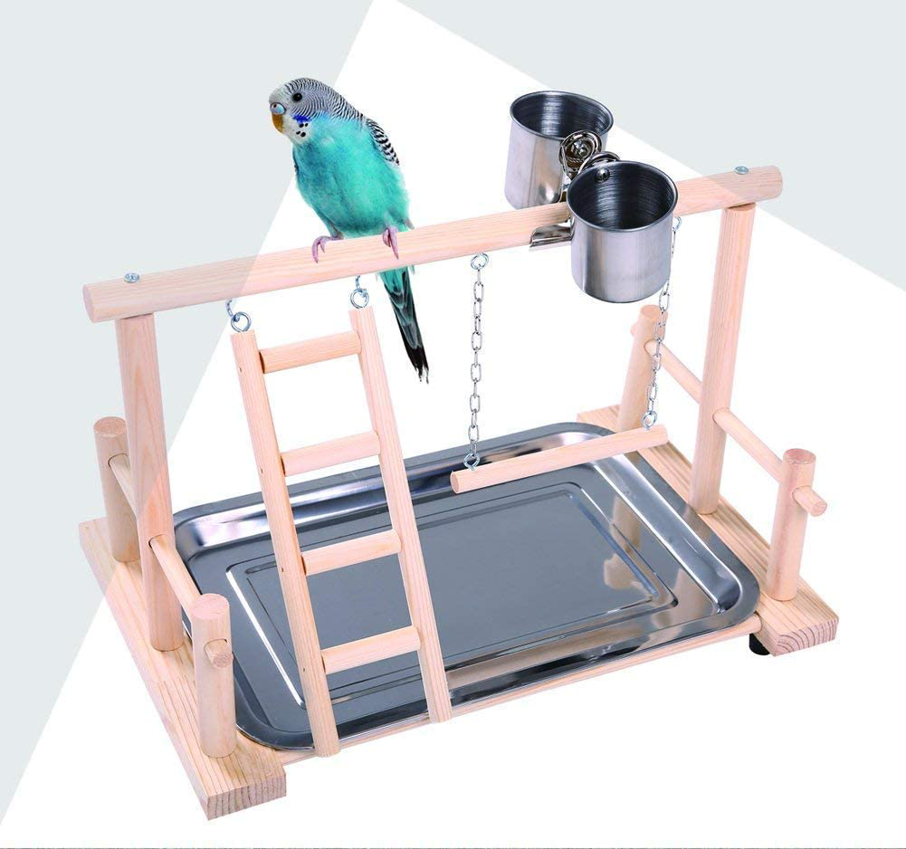 Litewood Wood Perch Gym Stand Playpen Parrots Playstand Bird Playground Ladders Exercise Playgym with Feeder Cups for Cockatoo Parakeet Cage Accessories Training Toy Animals & Pet Supplies > Pet Supplies > Bird Supplies > Bird Gyms & Playstands Litewood Bird Playground