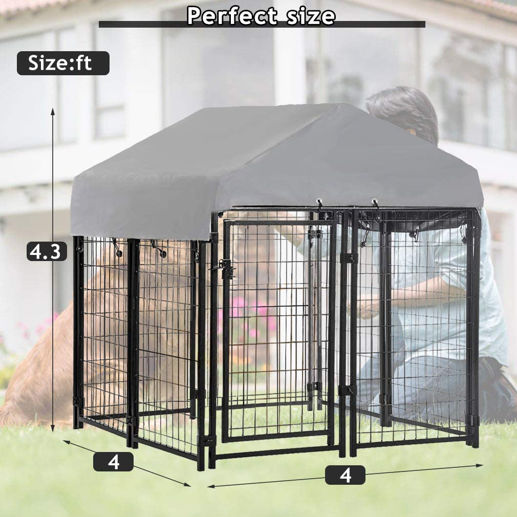 Welded Wire Dog Kennel Dog Crates Cage Large Metal Heavy Duty Outdoor Indoor Pet Playpen with a Roof and Water-Resistant Cover Animal Dog Enclosure for Large Dog Animals & Pet Supplies > Pet Supplies > Dog Supplies > Dog Kennels & Runs Dkeli