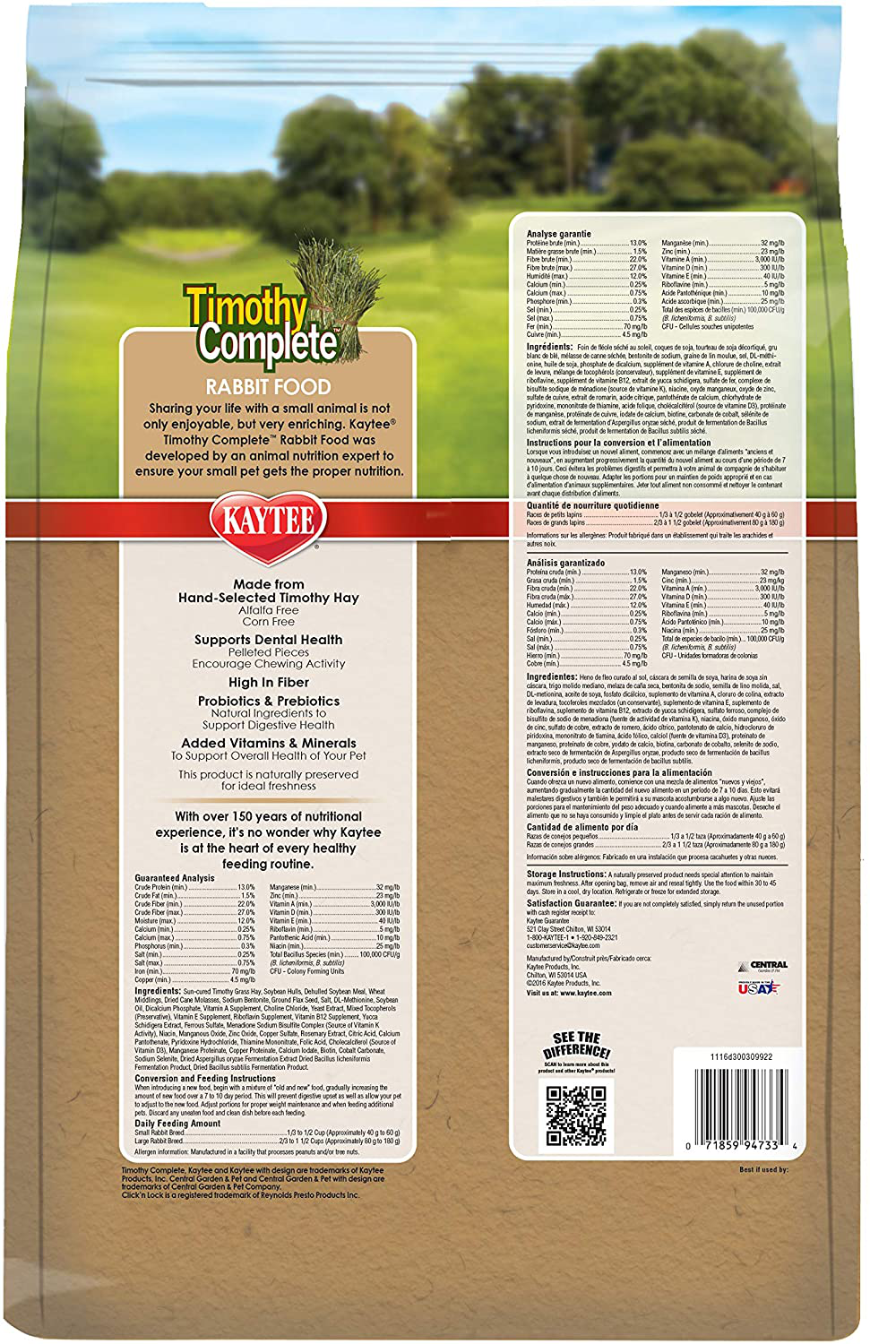 Kaytee Timothy Complete Rabbit Food 9.5 Pounds Animals & Pet Supplies > Pet Supplies > Small Animal Supplies > Small Animal Food Kaytee