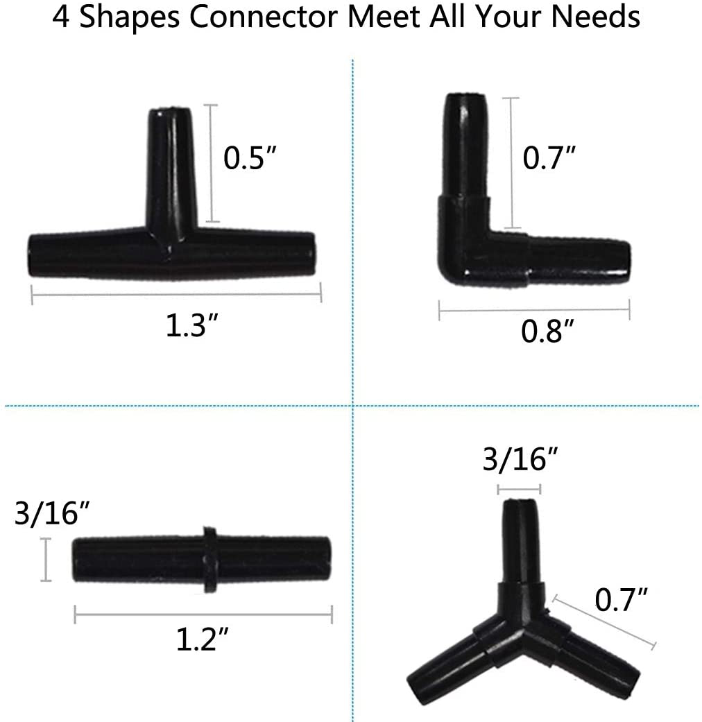 JIH Aquarium Airline Tubing Connectors Black Plastic,Standard 3/16" Air Tubing Animals & Pet Supplies > Pet Supplies > Fish Supplies > Aquarium & Pond Tubing JIH