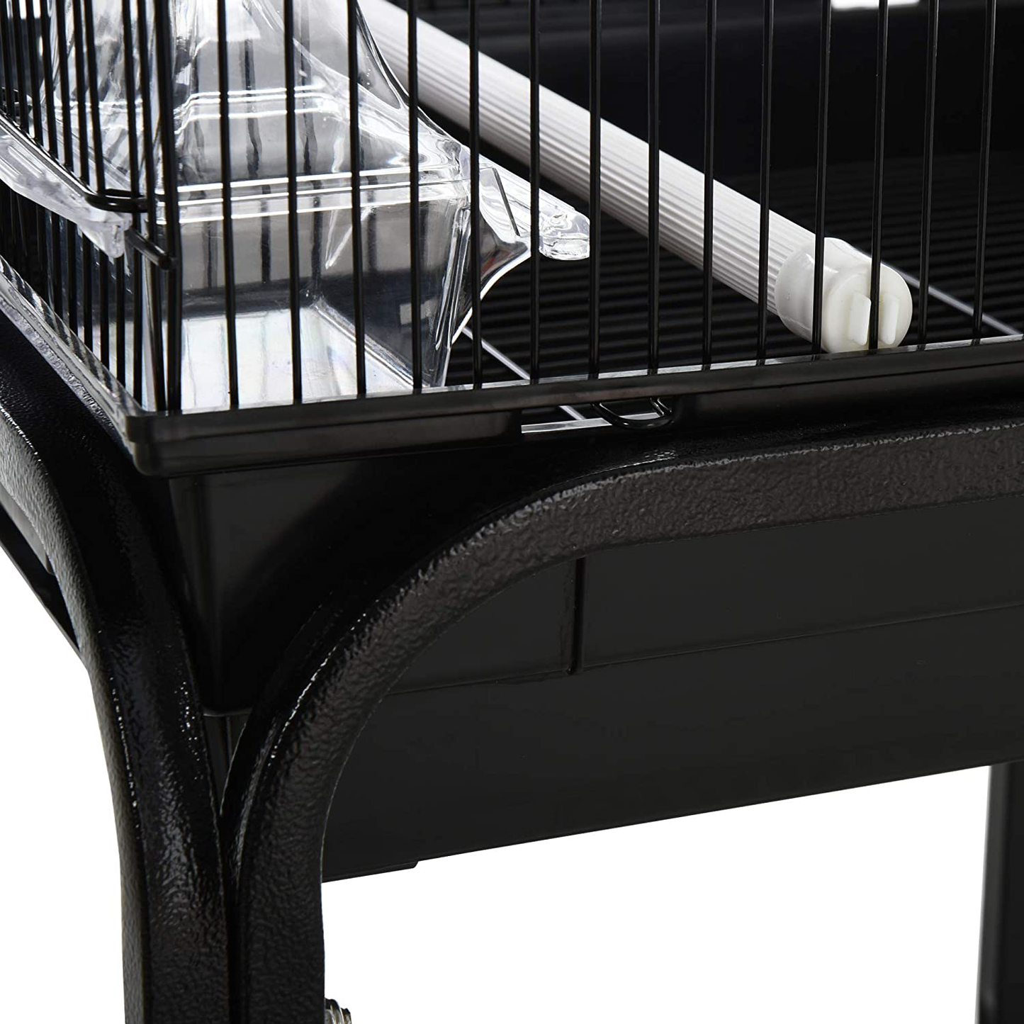 Pawhut 44.5" Metal Indoor Bird Cage Starter Kit with Detachable Rolling Stand, Storage Basket, and Accessories - Black Animals & Pet Supplies > Pet Supplies > Bird Supplies > Bird Cages & Stands PawHut