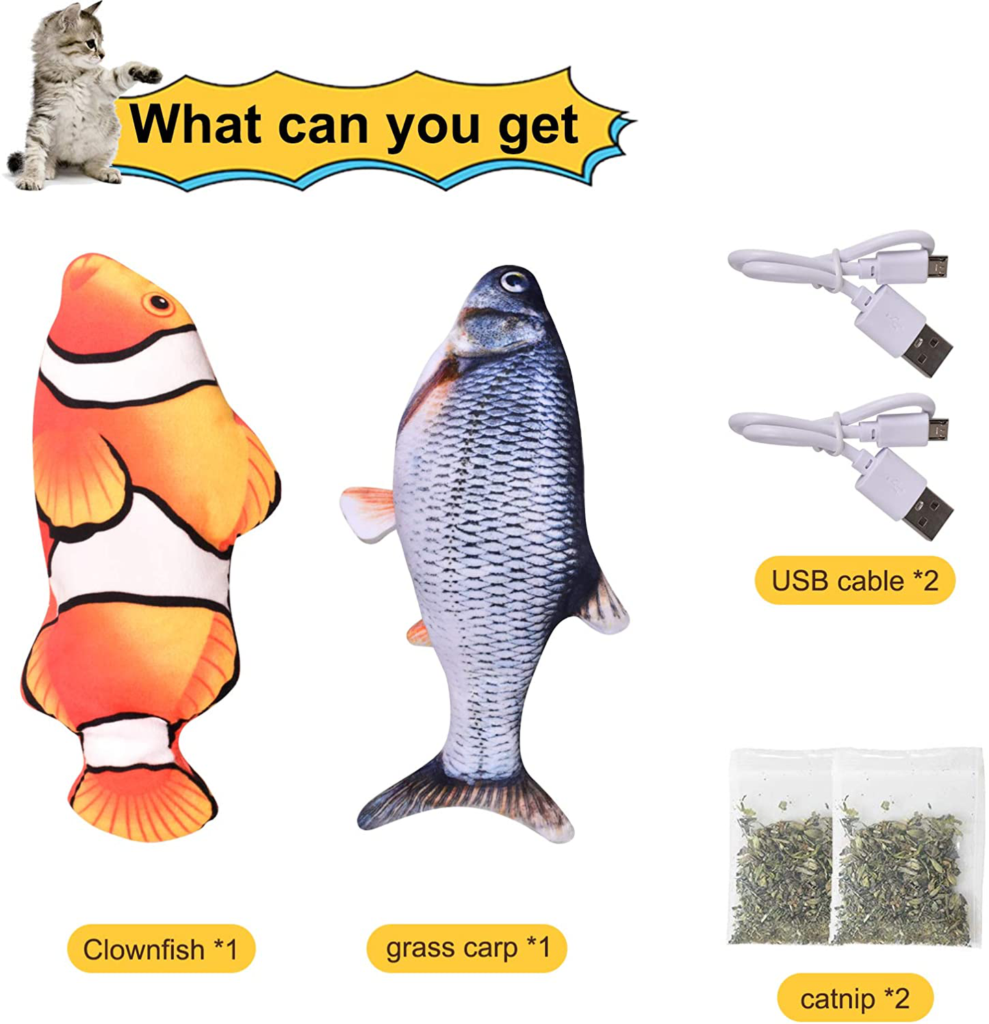 QAWCT 2Pack Electric Moving Flopping Fish, Cat Toy, Wiggle Fish Catnip Toys, Dog Toys, Fish Interactive Cat Toy, Plush Interactive Cat Toys, Fun Toy for Cat Exercise Animals & Pet Supplies > Pet Supplies > Cat Supplies > Cat Toys QAWCT